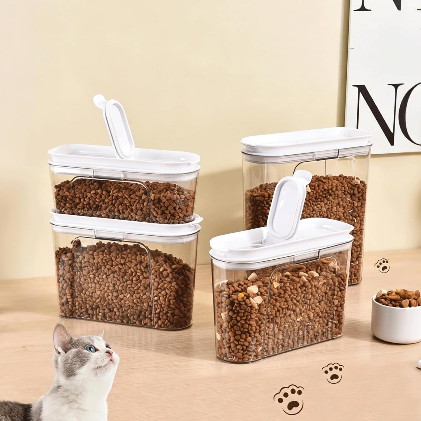 Cereal Storage Containers Sets,BPA Free with Pouring Spout Handle Airtight Food Storage Dispenser with lids For Rice Flour Pasta Grain, Pet Food Storage Container (37.2 oz + 77.7 oz (2 of Each))