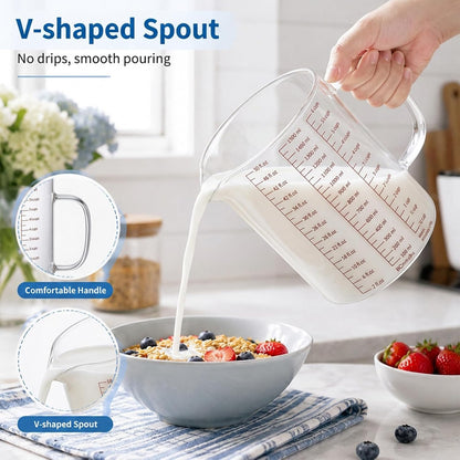 Glass Measuring Cup, 6Cup/1500ml/50oz Glass Liquid Measuring Cup With Handle and V-Shaped Spout High Borosilicate Glass-Measuring-Cup for Kitchen or Restaurant, Easy to Read