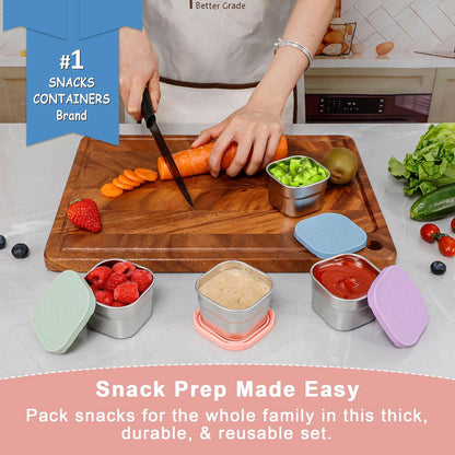 Caperci 25oz Stainless Steel Food Containers, 3-Pack Bento Lunch Box with Silicone Lids, Leak-Proof Reusable Meal Prep Container for Sandwiches & Snacks, BPA-Free (720ML)