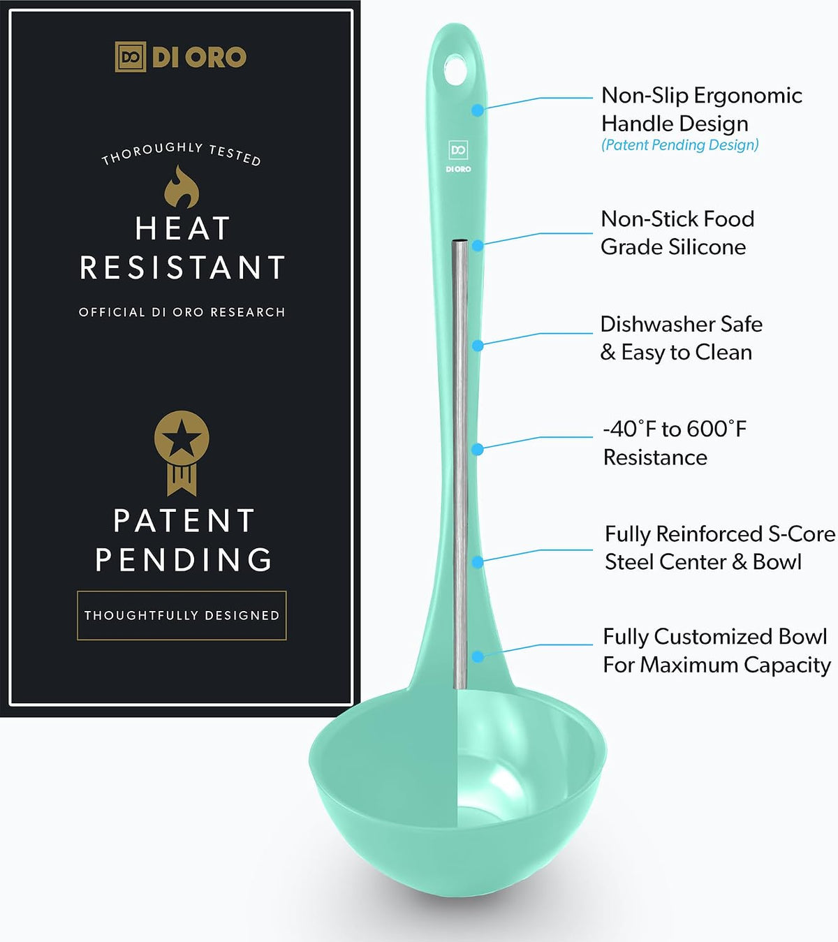 DI ORO Silicone Ladle - Soup & Serving, 600F Heat Resistant, Black