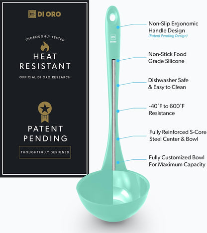 DI ORO Silicone Ladle - Soup & Serving, 600F Heat Resistant, Black