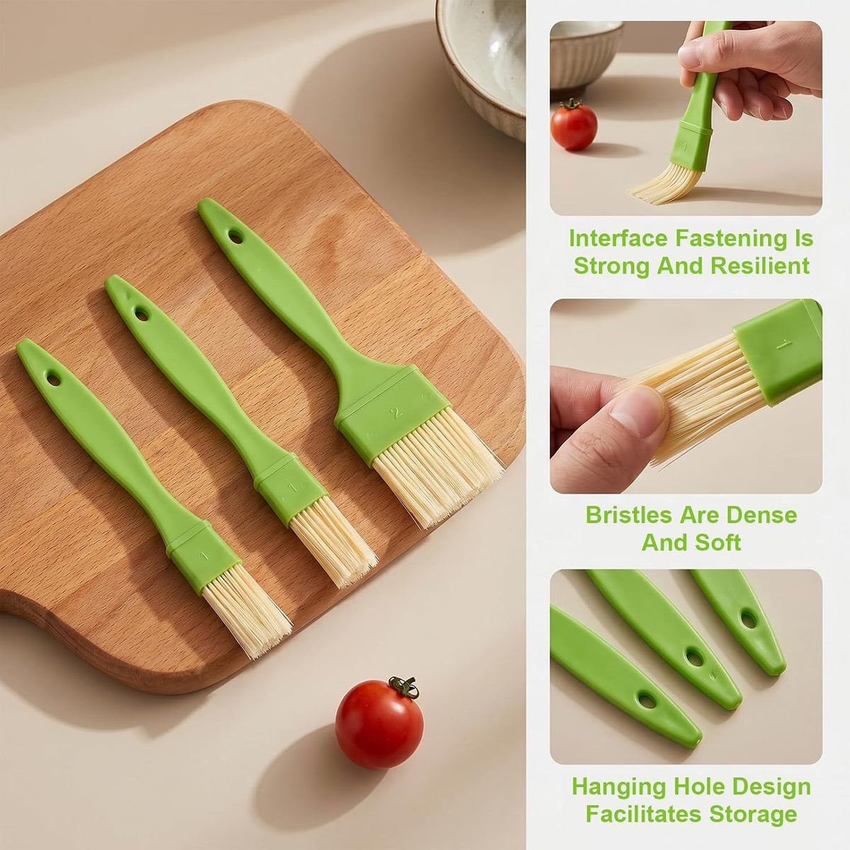 Amaxiu 3 Pcs Pastry Brush Set, 1in and 2in Bristle Basting Brush