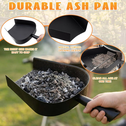 Chengu 5-Piece Charcoal Grill Ash Tool Set with Ash Pan, Poker Rake, Grate Lifter, Scraper & Brush for Charcoal Smoker and Wood Burning Stove, Stainless Steel BBQ Cleaning Kit