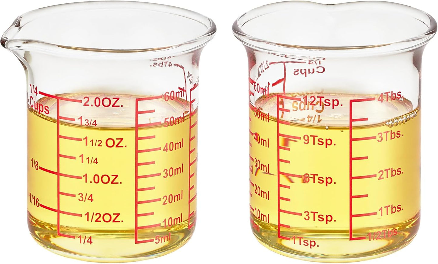 3 Piece Glass Measuring Cup Set, Includes 1/2-Cup, 1-Cup, and 2-Cup High Borosilicate Glasss Liquid Measuring Cups, Dishwasher, Freezer, Microwave, and Preheated Oven Safe, Essential Kitchen Tools