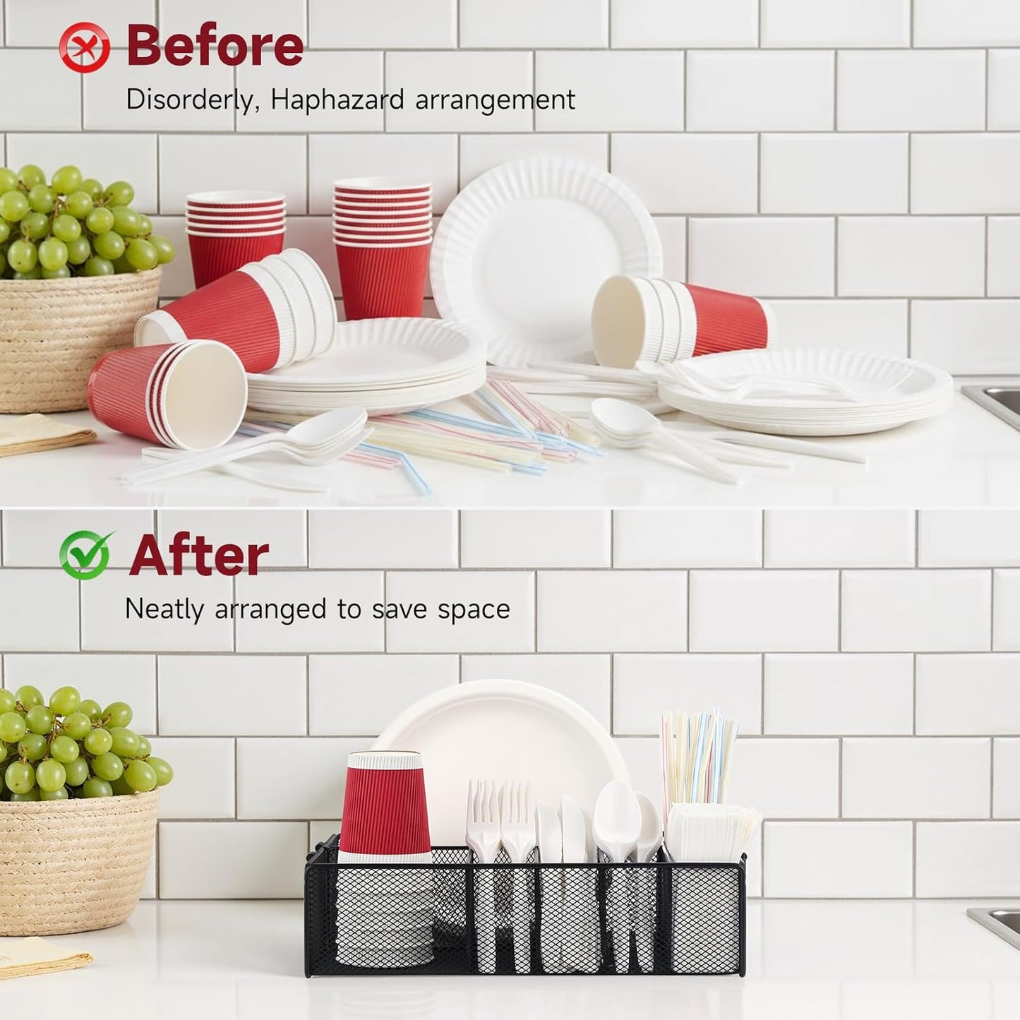 Utensil Caddy for Party - Paper Plate Holder ,Silverware Caddy Utensil Holder Paper plate Organizer with 6 Compartments for Party, Camping, Picnic