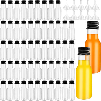 1.7oz Mini Liquor Bottles,50ml Plastic Spirit Alcohol Bottle with Black Cap,Miniature Sauce Bottles with 10 Funnels for Weddings,Party Supplies