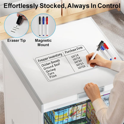 iSPECLE Chest Freezer Organizer - Adjustable Width & Extra Depth, 3 Pack | For 5-7 Cu Ft Chest Freezers, Stackable Large Freezer Organizer Bins, Easy Food Access & Organization, No Wasted Space, White