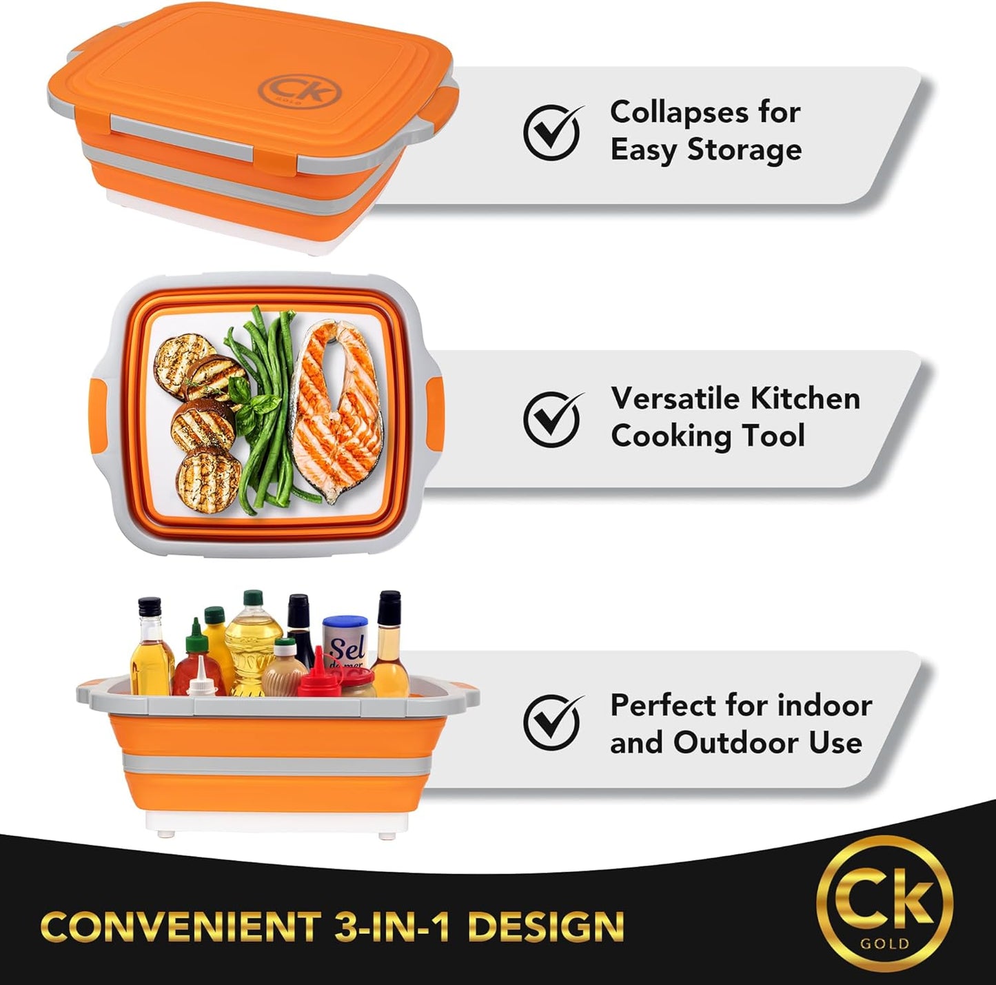 New XL Collapsible BBQ Prep Tub with LOCKING Lid, Cutting Board & Drain Hole | BPA-Free, Food-Grade, Space-Saving Prep Tubs for Marinating, Grilling, Camping & Outdoor Cooking (Black, 16L)