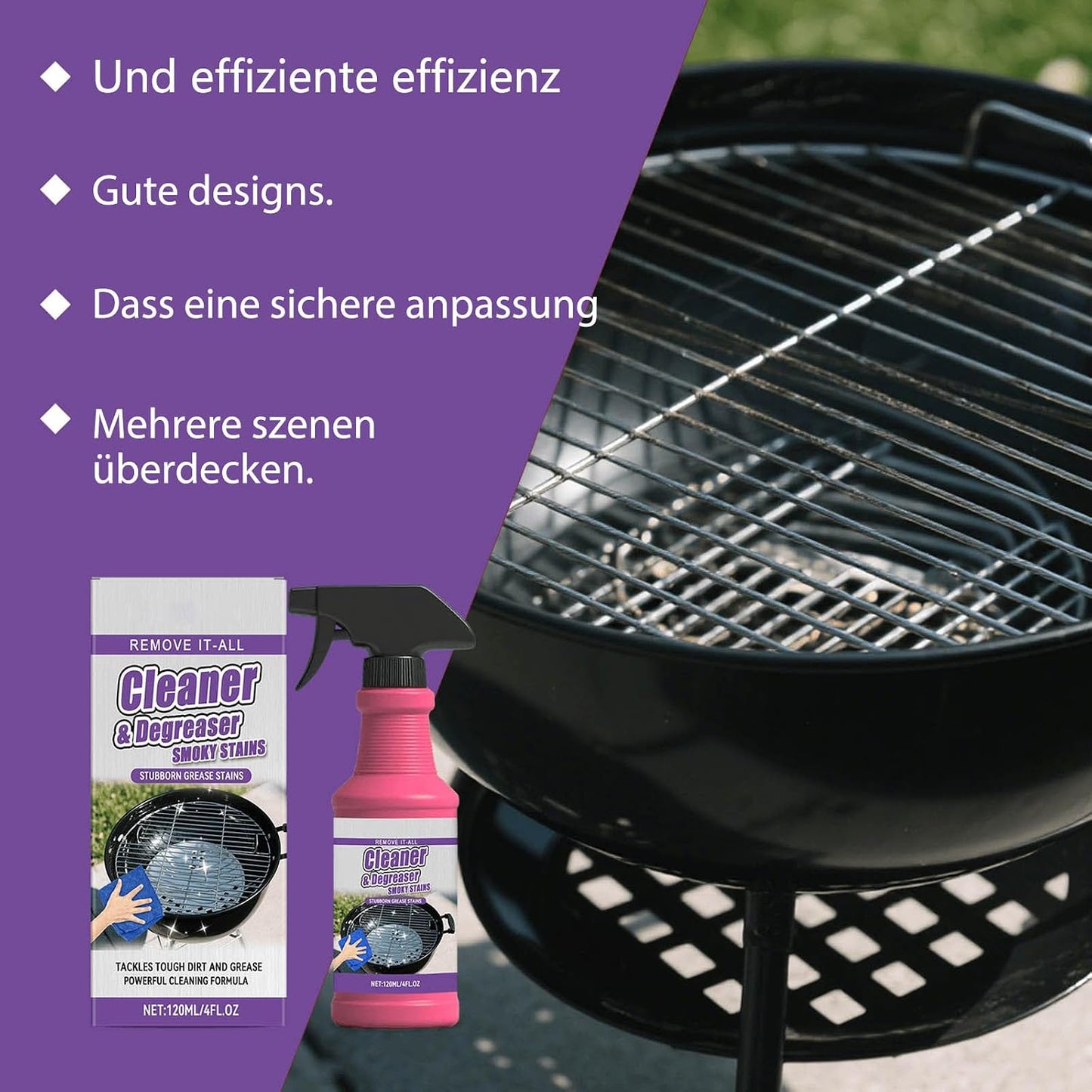 Fast-Acting Heavy-Duty Grill Degreaser Spray, Heavy Duty BBQ Grill Degreaser, Multi Functional Grease Remover for Outdoor Grills Effortlessly Removes Stubborn Oil & Carbon Residue (sponge)