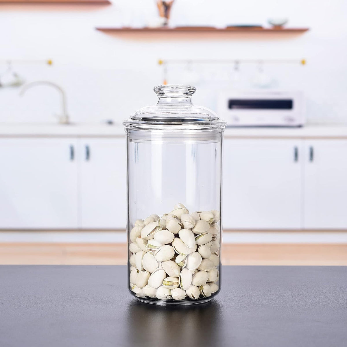 64 oz Reinforced Large Acrylic Canister with Locking Clamp, Airtight Flip Jar | Food Storage Container for Flour, Sugar, Coffee, Candy, Cookie etc