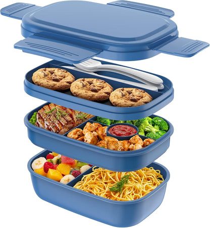 Modern Adult Lunch Box, Stackable Lunch Containers, Minimalist Design Bento Box with Utensil Set - Leak-Proof for Dining Out, Work, School, Picnic