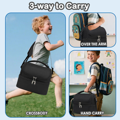 FlowFly Kids Double Decker Cooler Insulated Lunch Bag Large Tote for Boys, Girls, Men, Women, With Adjustable Strap, Unicorn