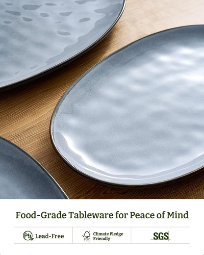 famiware Serving Platter, Oval 15.59/14.3/12.9inch Serving Dishes for Entertaining, Serving Bowls, Microwave Safe, Stoneware Serving Trays for Party, Food, Turkey, Cheese, Ocean Series, Vanilla White