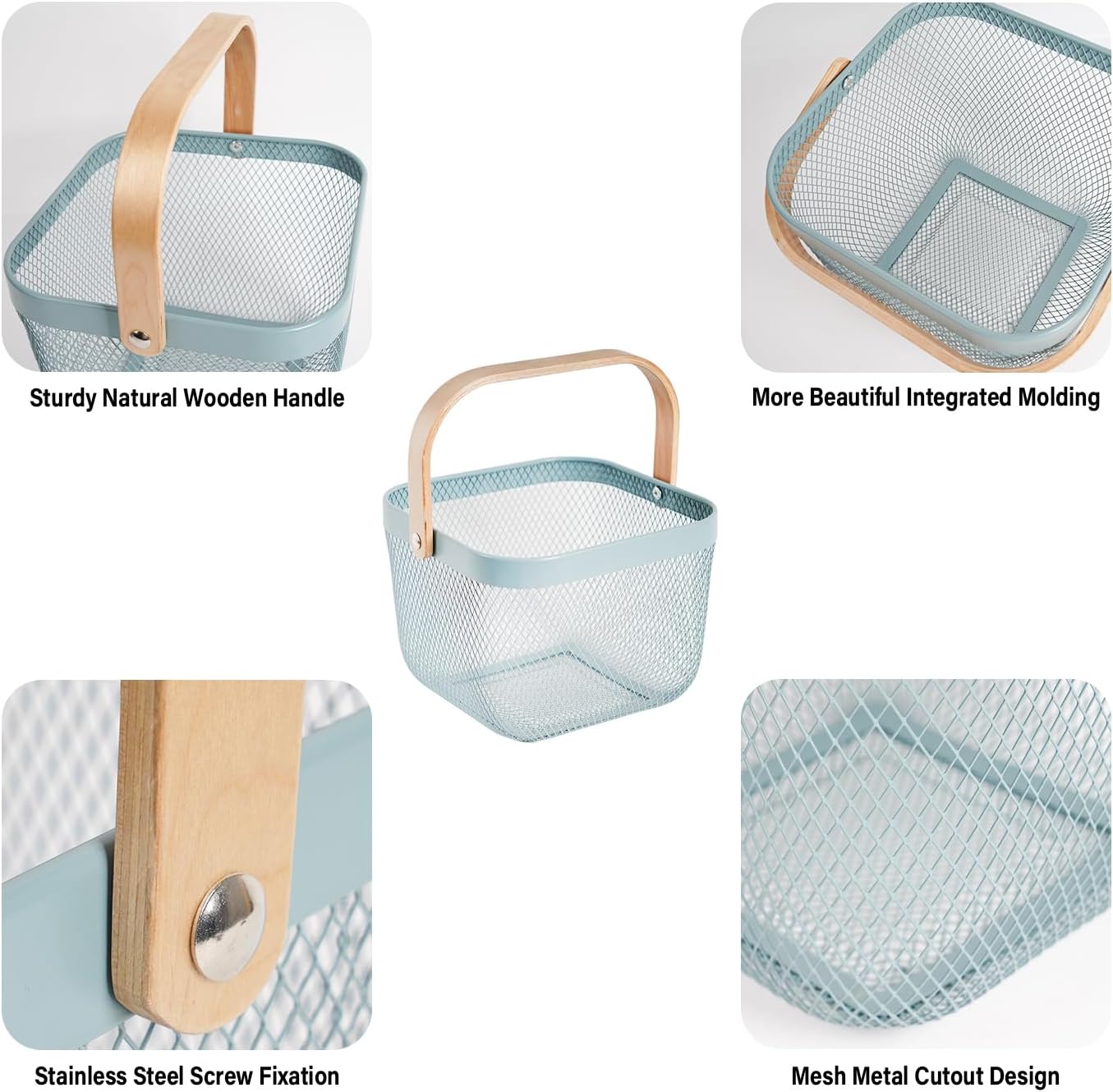 Metal Mesh Steel Harvest Basket, Rectangle Wire Garden Basket with Handle – Multi-functional Storage Organizer for Gathering Vegetables, Fruits, Kitchen, Garden, Picnic & Cabinet (Ivory)