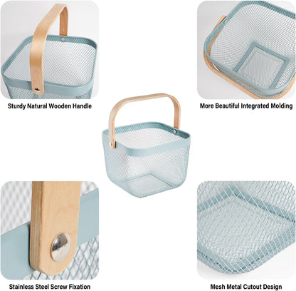 Metal Mesh Steel Harvest Basket, Rectangle Wire Garden Basket with Handle – Multi-functional Storage Organizer for Gathering Vegetables, Fruits, Kitchen, Garden, Picnic & Cabinet (Ivory)