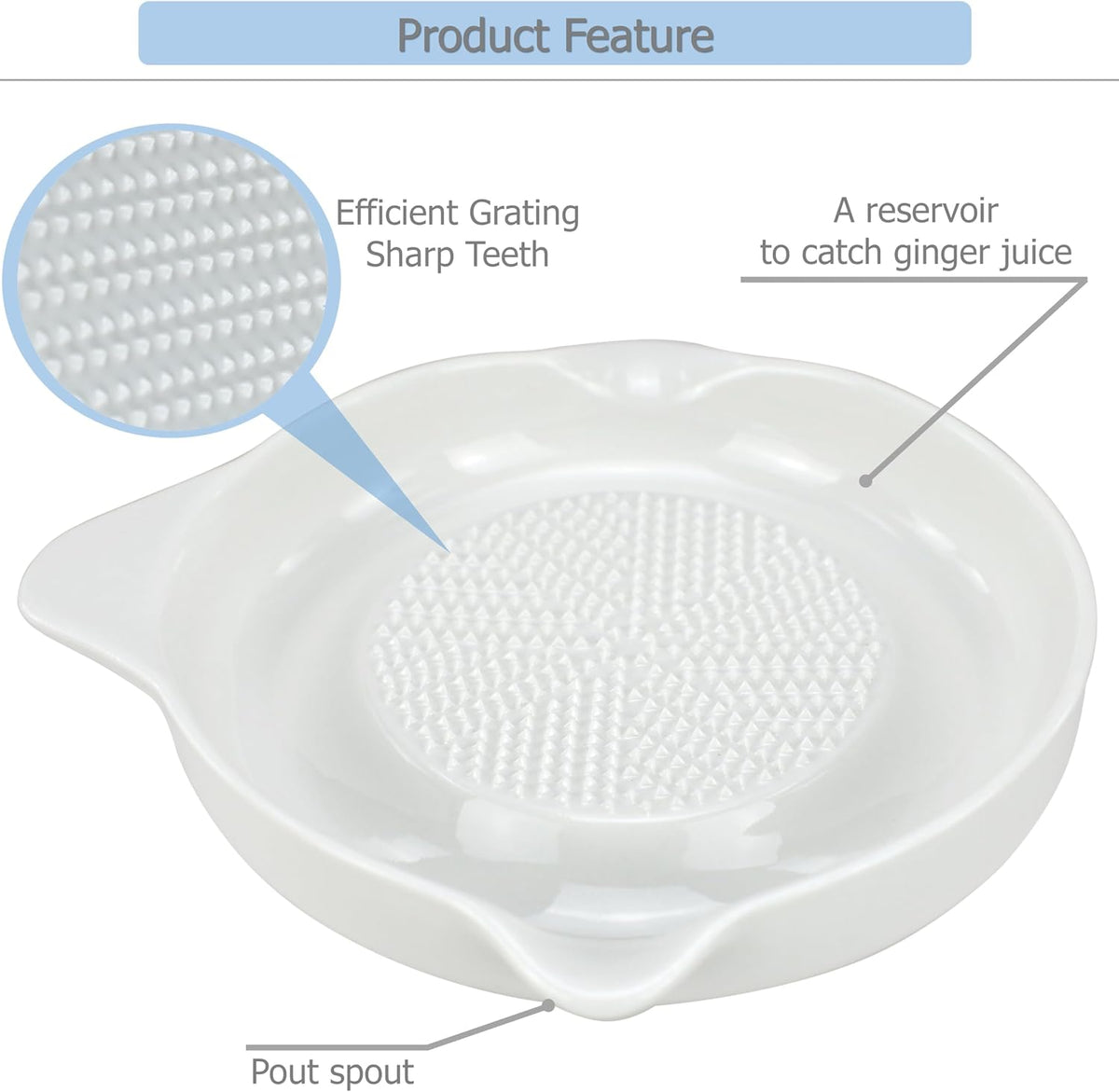 EIKS Ceramic Ginger Grater Plate, Grinding Dish, Kitchen Cooking Prep Tool