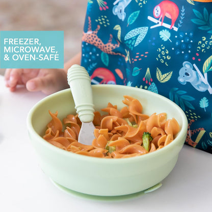 Bumkins Baby Bowl, Silicone Suction, for Babies, Toddlers and Kids, Baby Led Weaning, Feeding Essentials, Platinum Silicone, Non Skid Sticky Bottom, Supplies for Children Ages 6 Months Up, Gray