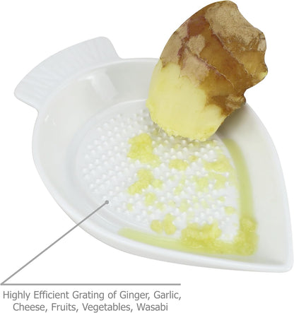 EIKS Ceramic Grater Plate Grinding Dish with Spoon and Brushes