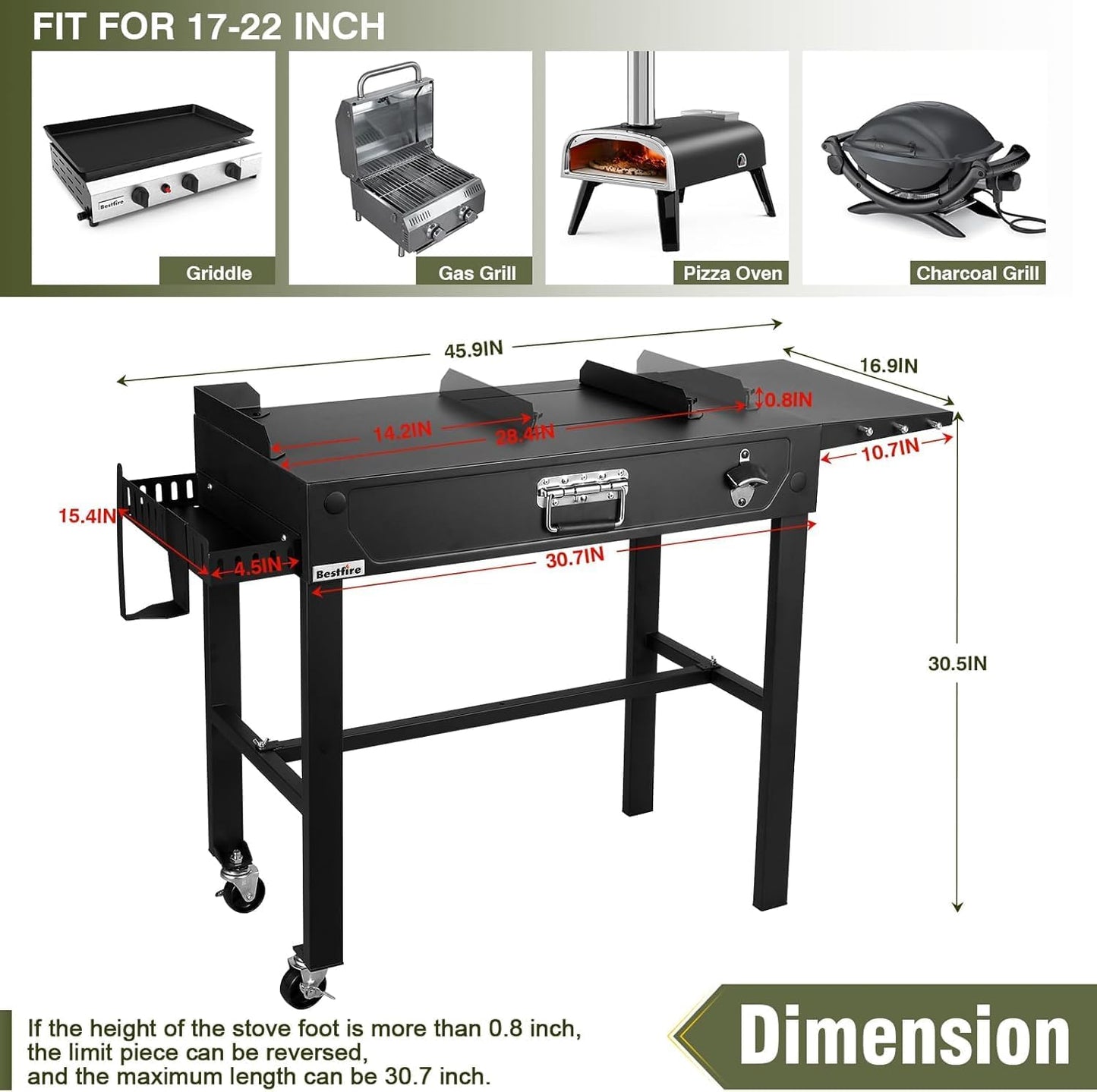 Bestfire Dual Fuel Propane Gas Charcoal Grill Combo Black Dual Lids, Flat Top Grill With 2 Side Shelves for BBQ, Outdoor and Backyard Cooking