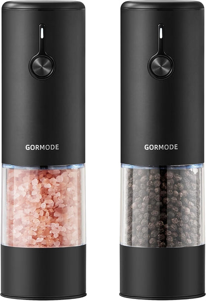 Stainless Steel Rechargeable Electric Salt and Pepper Grinder Set – USB Charging, One-Hand Electric Mill, Adjustable Coarseness, LED Light & Dust Cover –2pack(Greige & Buttercream)
