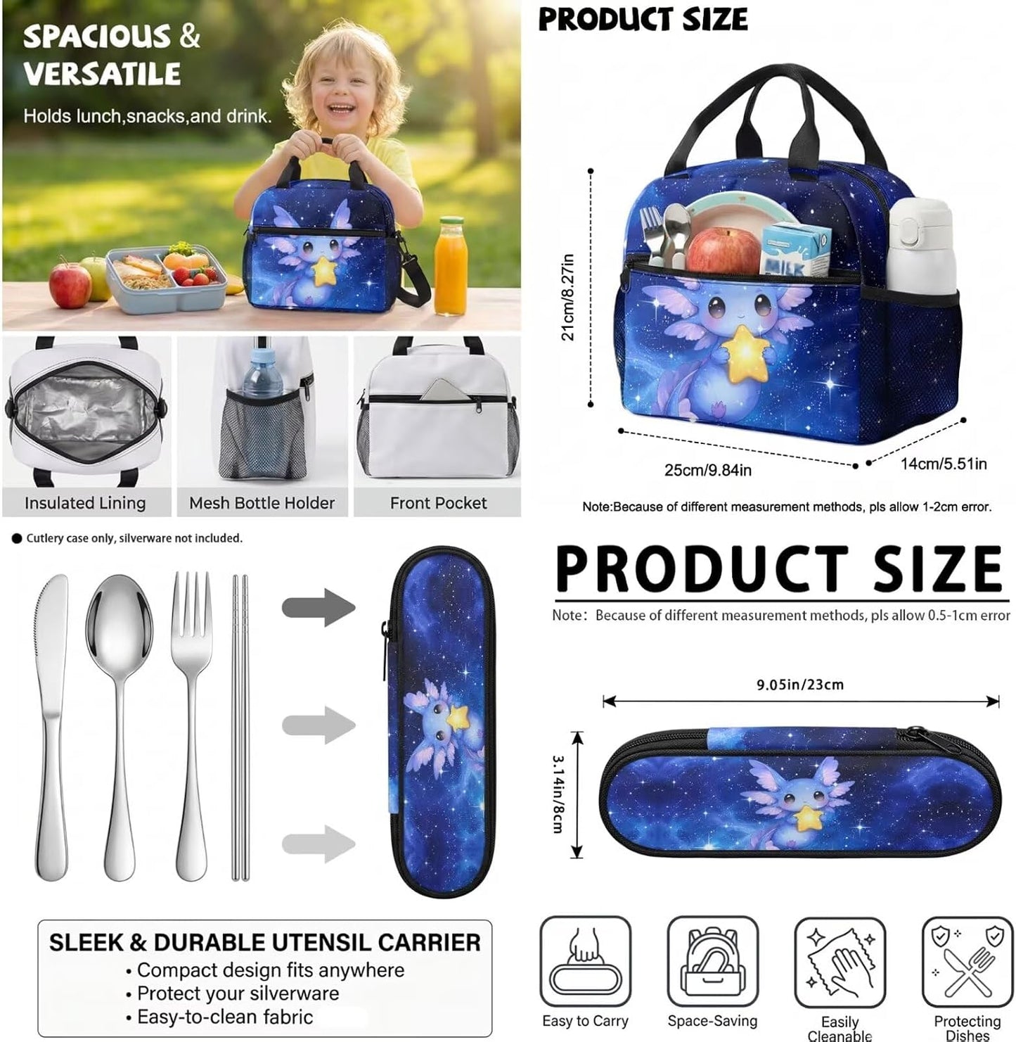 Cute Capybara Pizza Backpack for Girls, 5 Pcs Boys School Bag Set for Kids, 17 Inch Backpacks Lunch Pencil Box Reusable Utensils Case Set for Middle Elementary School, 3rd Grade Backpack