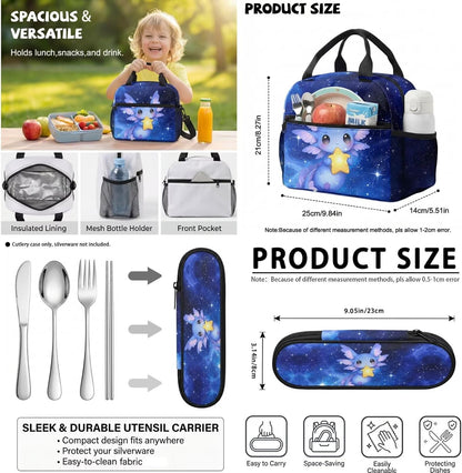 Cute Capybara Pizza Backpack for Girls, 5 Pcs Boys School Bag Set for Kids, 17 Inch Backpacks Lunch Pencil Box Reusable Utensils Case Set for Middle Elementary School, 3rd Grade Backpack