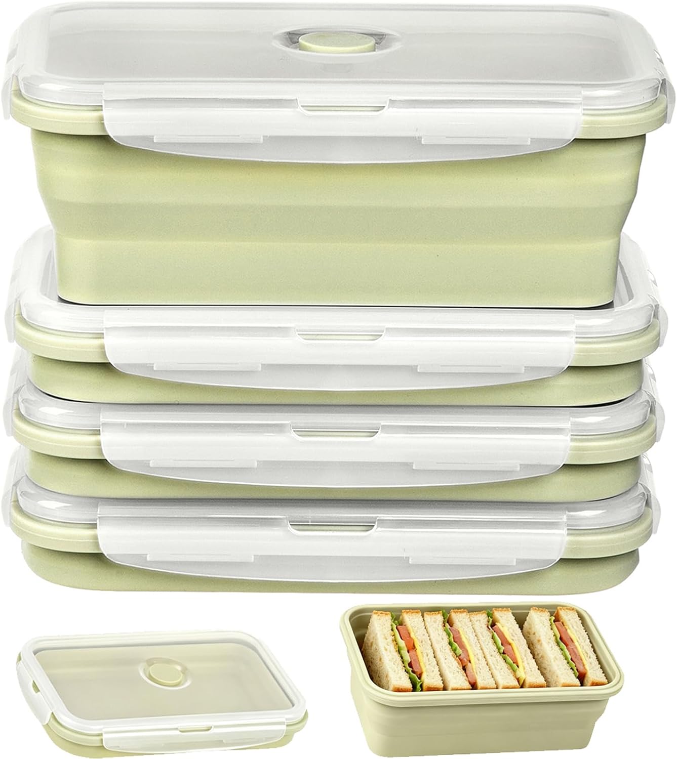 Large Silicone Food Storage Containers 68oz/2000ml 4 Pack | Collapsible Meal Prep Containers, Airtight Leakproof Lid, Containers for Camping, Microwave Freezer Dishwasher Safe