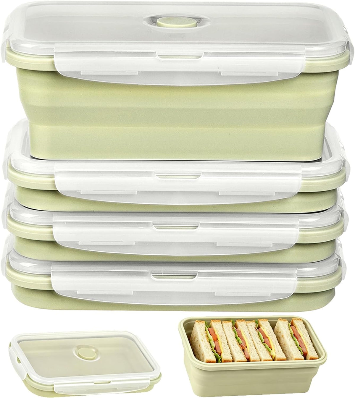 Large Silicone Food Storage Containers 68oz/2000ml 4 Pack | Collapsible Meal Prep Containers, Airtight Leakproof Lid, Containers for Camping, Microwave Freezer Dishwasher Safe
