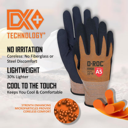 MAGID D-ROC ANSI A5 DX+ Technology VersaTek Grip Work Gloves, 1 Pair, Size 7/Small, DXPG53