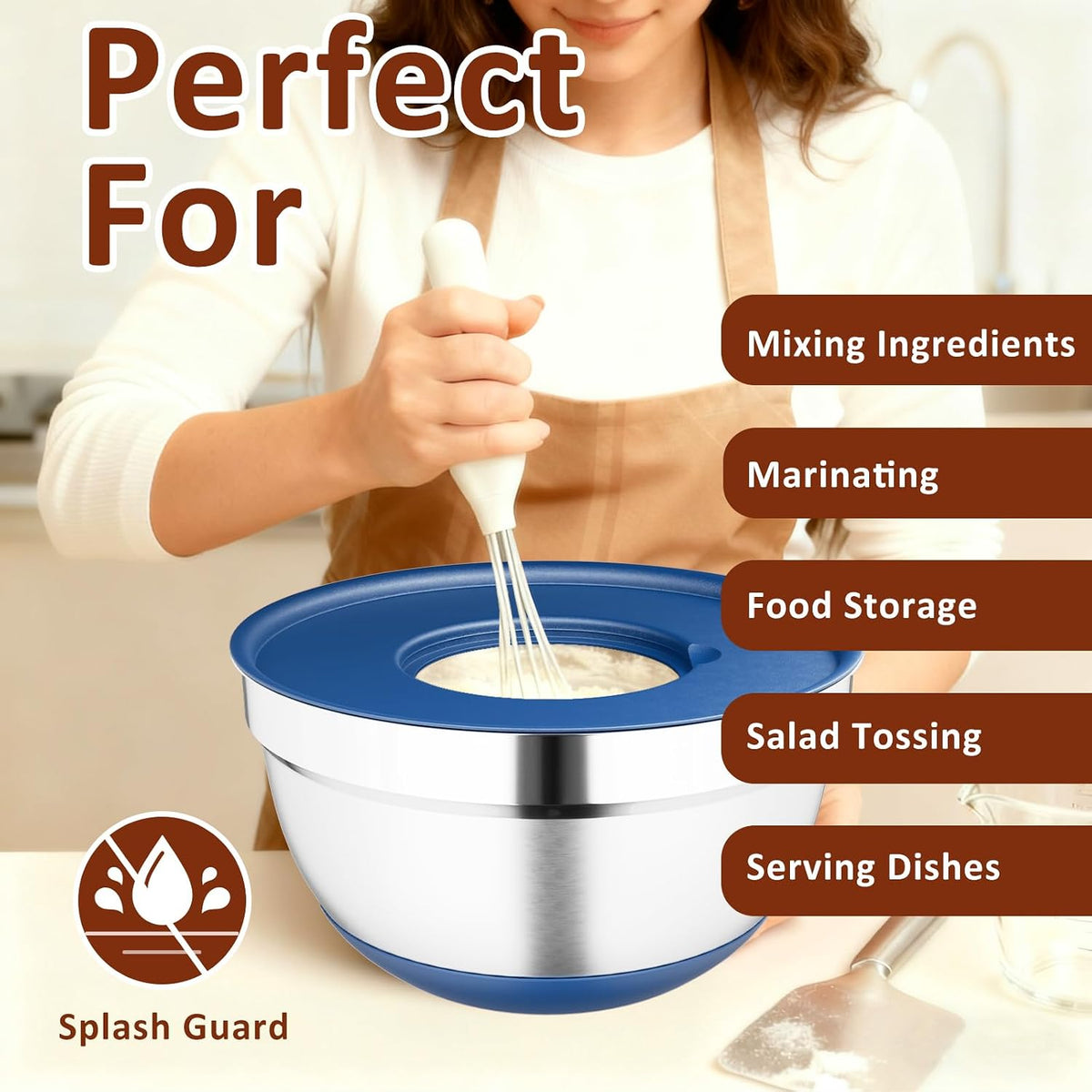 9 Pack Mixing Bowls with Airtight Lids & Grater Attachments, Khaki