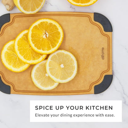 Elihome Essential Series 2-in1 Wood Cutting Board Set for Kitchen, Wooden Board for Chopping Vegetables, Bread, Cheese, Meat, Salad, Bread Board for Countertop, Butcher Block, Non-Slip