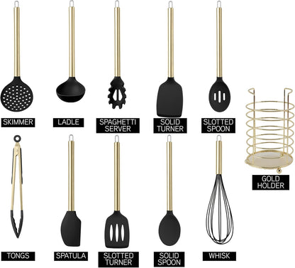 COOK WITH COLOR Silicone Cooking Utensils, Kitchen Utensil Set, Easy to Clean Silicone Kitchen Utensils, Cooking Utensils for Nonstick Cookware, Kitchen Gadgets Set, 38 Piece, Mint