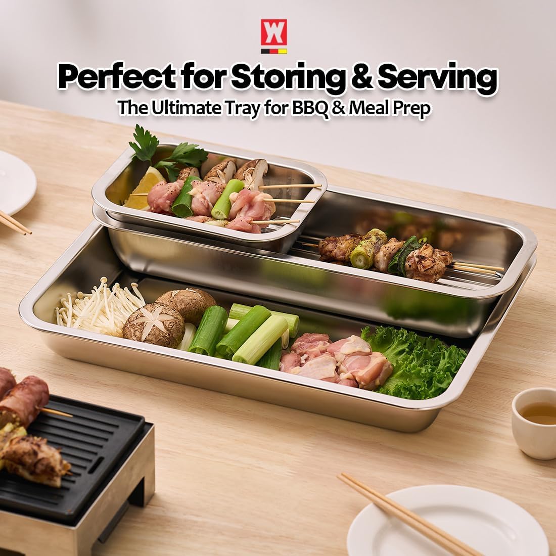 Stainless Steel Prep & Storage Pan – Deep Kitchen Organizer Tray with Lid – SUS304 Food Pan for Meal Prep, Serving, Marinating, Freezing, Baking & Drawer Organization – Durable & Hygienic