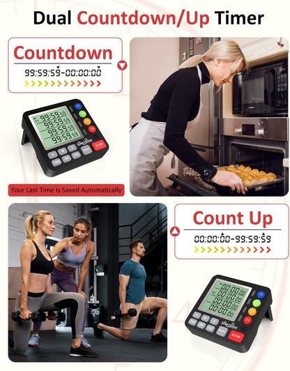 Digital Kitchen Timer with 4 Channel, Loud Alarm and Silent Mode