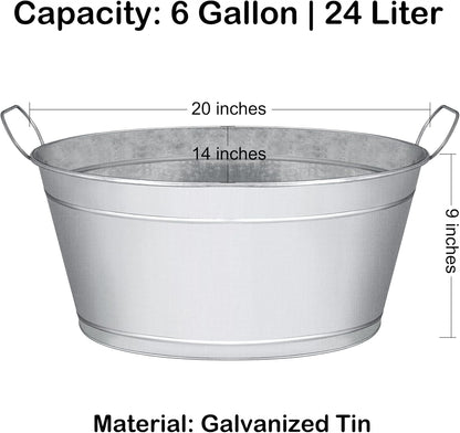 BARsics Large 6-Gallon Galvanized Tin Beverage Tub, 20x14x10 inches (Pack of 2)
