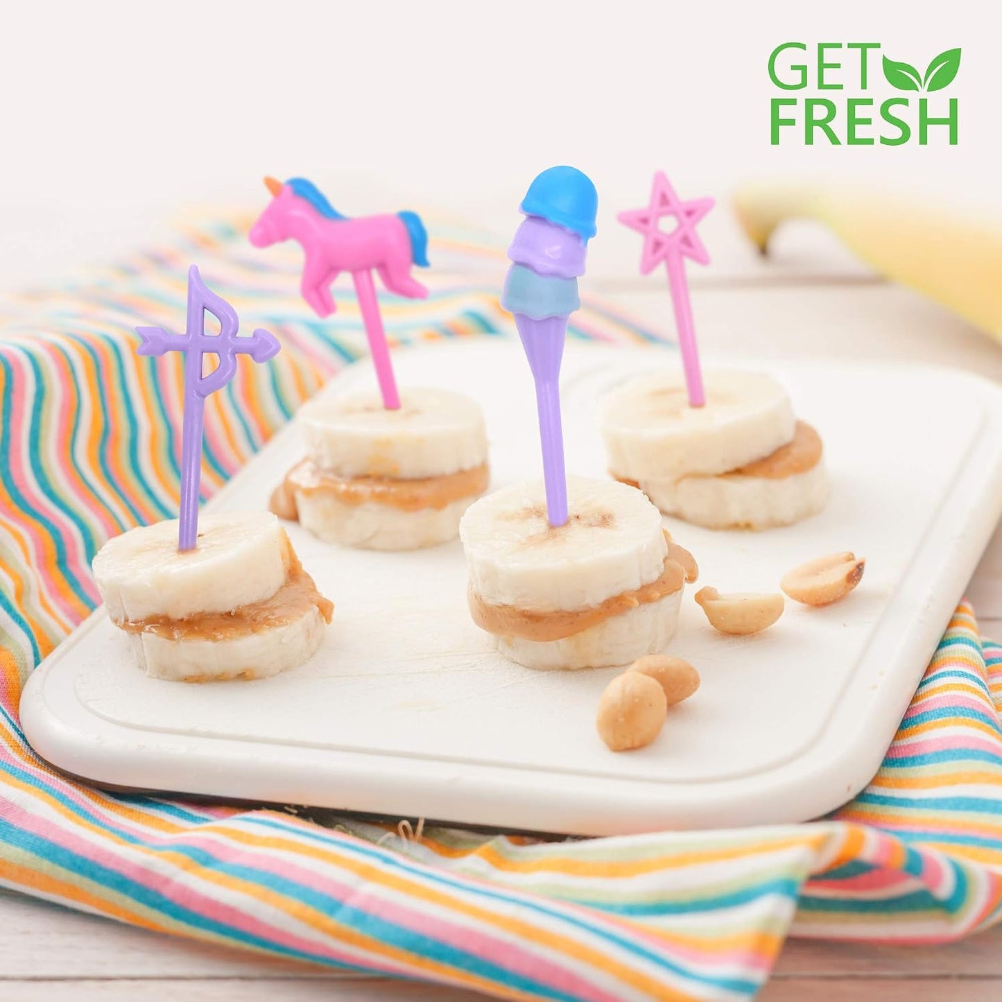 GET FRESH Unicorn Bento Food Picks for Kids 24 pc Set Cute Decorative Plastic Animal Toothpicks for Toddlers Lunch Decoration Reusable Bento Box Set