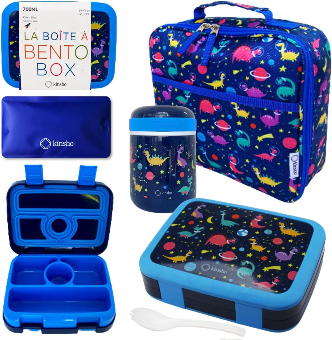 Bento Box with Stainless Steel Thermo, Insulated Lunch Bag, Ice Pack Set for Kids - 5 Compartments, Lunches or Snack Container for Girls, Toddlers Daycare Pre-School, Kindergarten Purple Unicorn