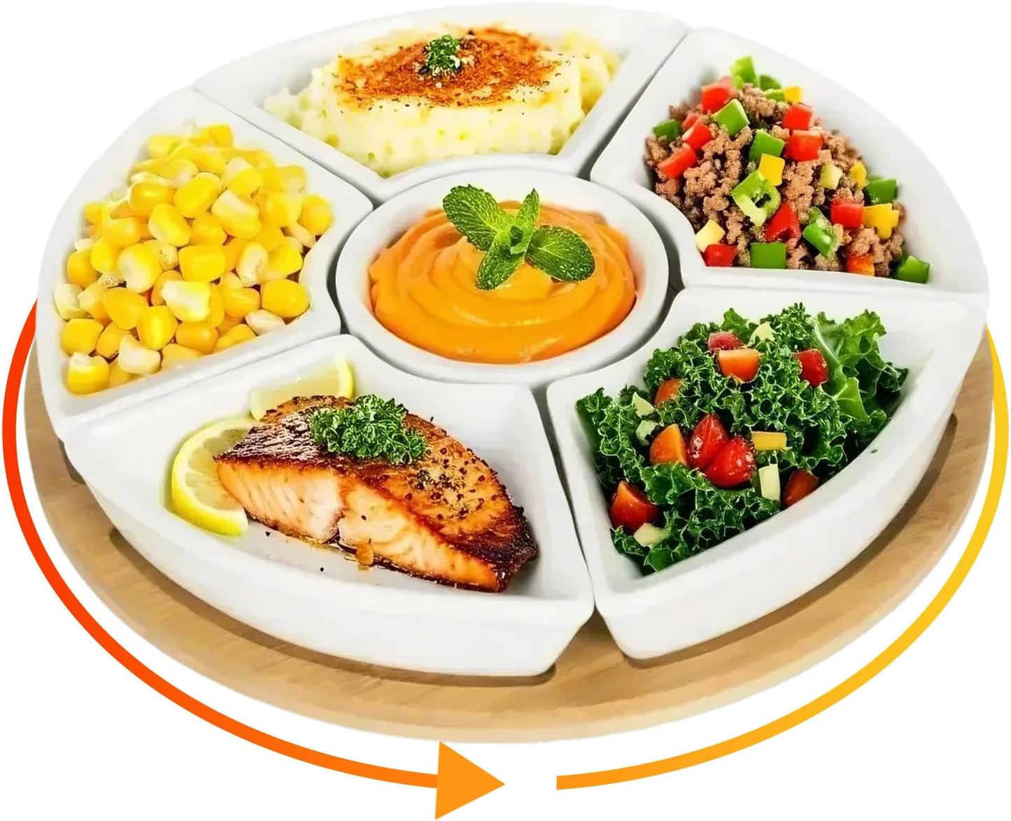 Snackle Box Taco Bar Serving Set for a Party - Divided Lazy Susan Serving Tray - Taco Tuesday Kit - Chip and Dip Serving Set for Party - PET Rotating Appetizer Serving Tray (12"x3.9")