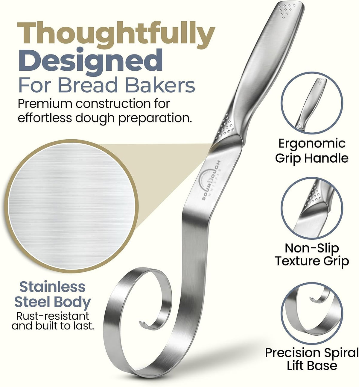Sourdough Accessories | Seamless Danish Sourdough Bread Whisk, Silicone Dough Scraper & Sourdough Scoring Tool with 5 Blades + Storage Bag (Sourdough bread lame Kit) | Bread baking supplies