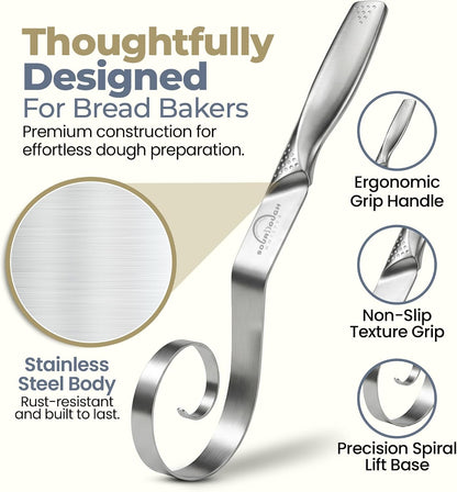 Sourdough Accessories | Seamless Danish Sourdough Bread Whisk, Silicone Dough Scraper & Sourdough Scoring Tool with 5 Blades + Storage Bag (Sourdough bread lame Kit) | Bread baking supplies