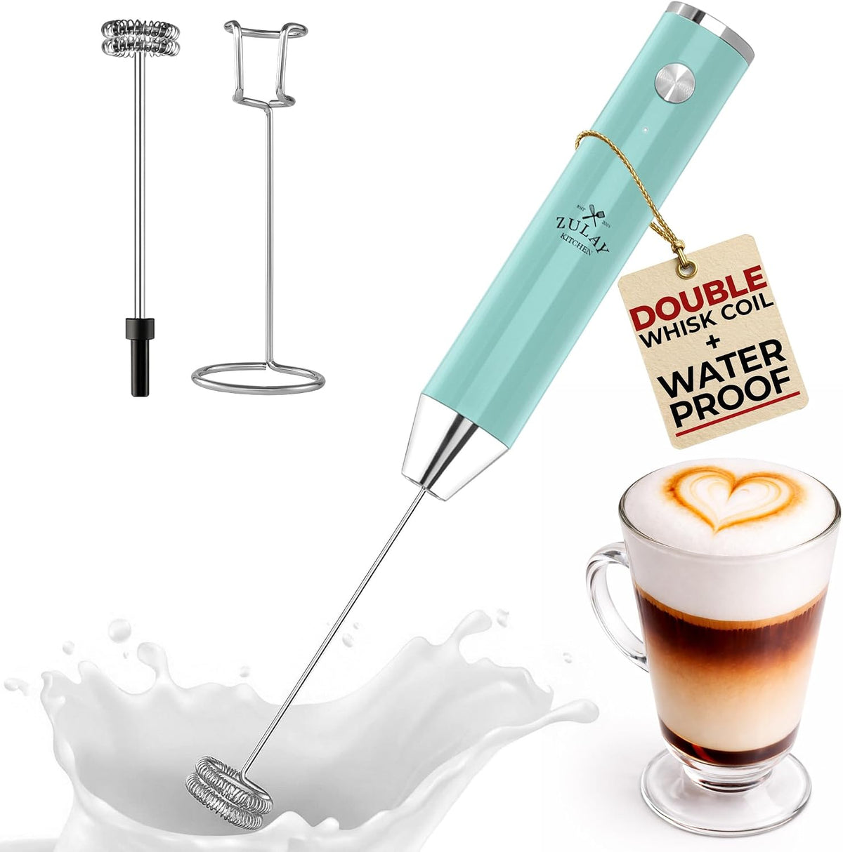 Zulay Kitchen Rechargeable Milk Frother Handheld - Frother Wand, Drink Mixer, Electric Whisk Frother, for Cappuccinos, Matcha & Protein Powder - Dynamic 3 Whisk, 3 Speed 500mAh Black - Colors B
