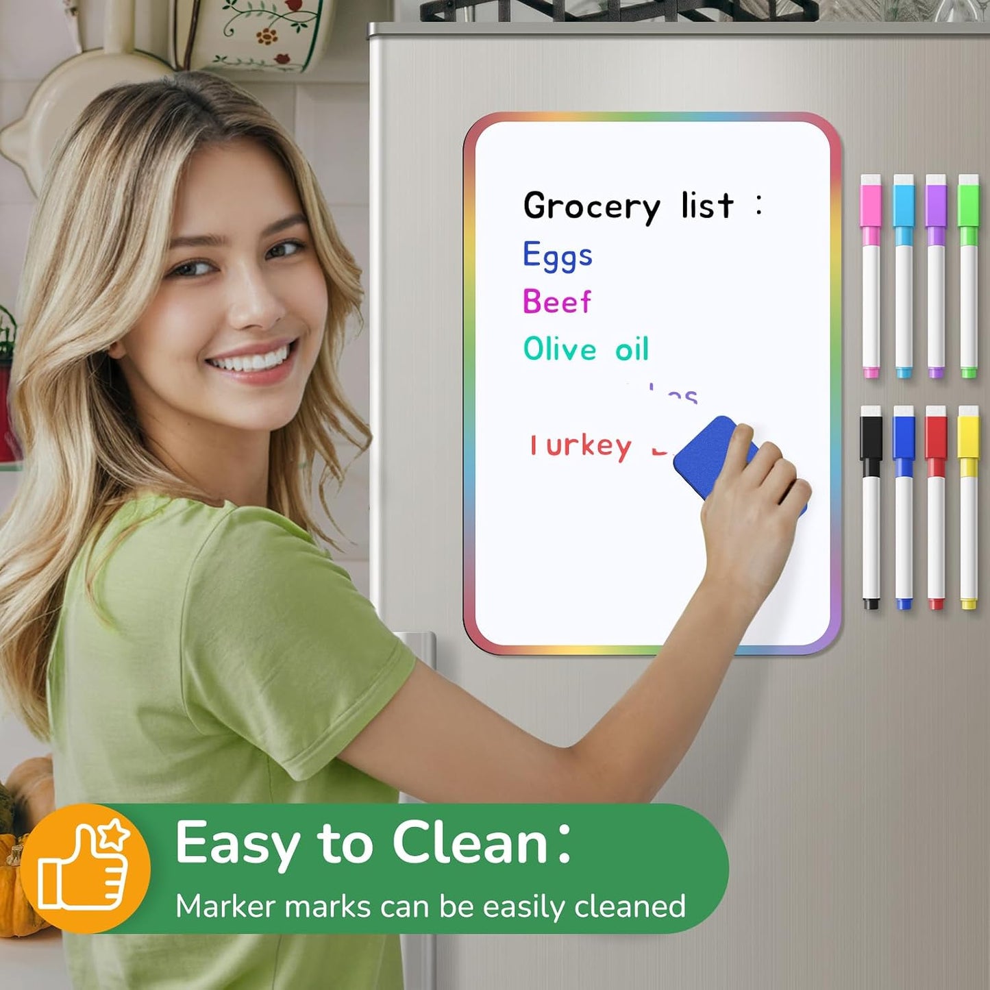 2-Pack Magnetic Dry Erase Board for Fridge, 12" x 8" Refrigerator Whiteboard, Reusable Blank Notepad with Kitchen Conversion Chart, 8 Markers & 1 Eraser,Organization Planner for Home and Kitchen