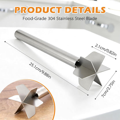 304 Stainless Steel Meat Chopper & Masher, Heavy Duty Food Grade 6-Blade Ground Beef Smasher, Metal Hamburger Chopper Tool, Meat Masher for Ground Beef