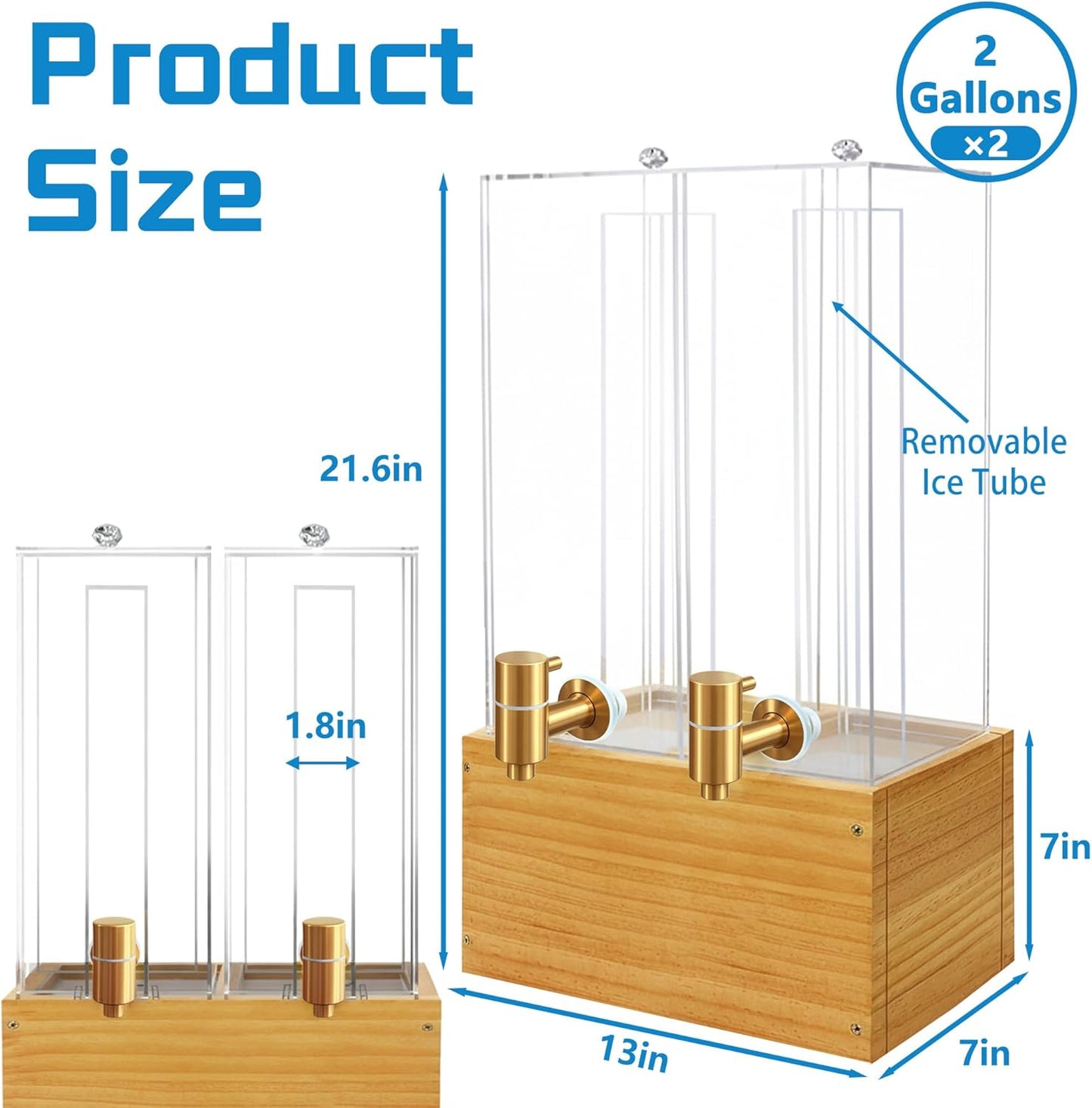 2 Pack 2 Gallon Large Drink Dispenser, Drink Dispenser with Stand, Beverage Dispenser with Ice Core and Airtight Valve, Drink Dispensers for Parties