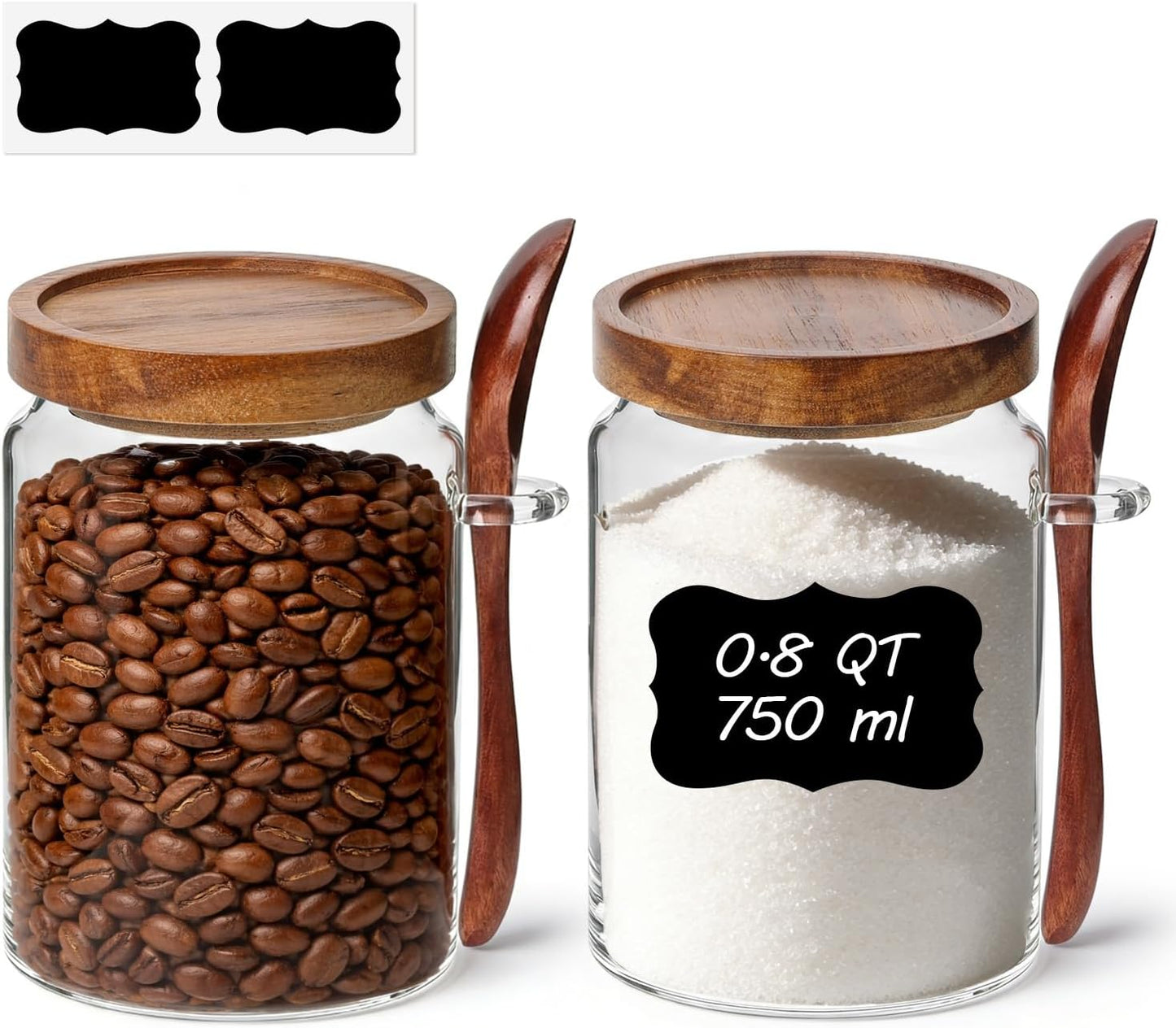 ComSaf 2Pcs (4.2Qt) Wide-Mouth Flour Sugar Storage Containers - Include Scoops & Labels, Easy to Scoop & Airtight, Large Glass Jar for Bakers to Store Bulk Flour, Rice, and Dry Goods in Kitchen Pantry