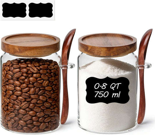 ComSaf 2Pcs (4.2Qt) Wide-Mouth Flour Sugar Storage Containers - Include Scoops & Labels, Easy to Scoop & Airtight, Large Glass Jar for Bakers to Store Bulk Flour, Rice, and Dry Goods in Kitchen Pantry