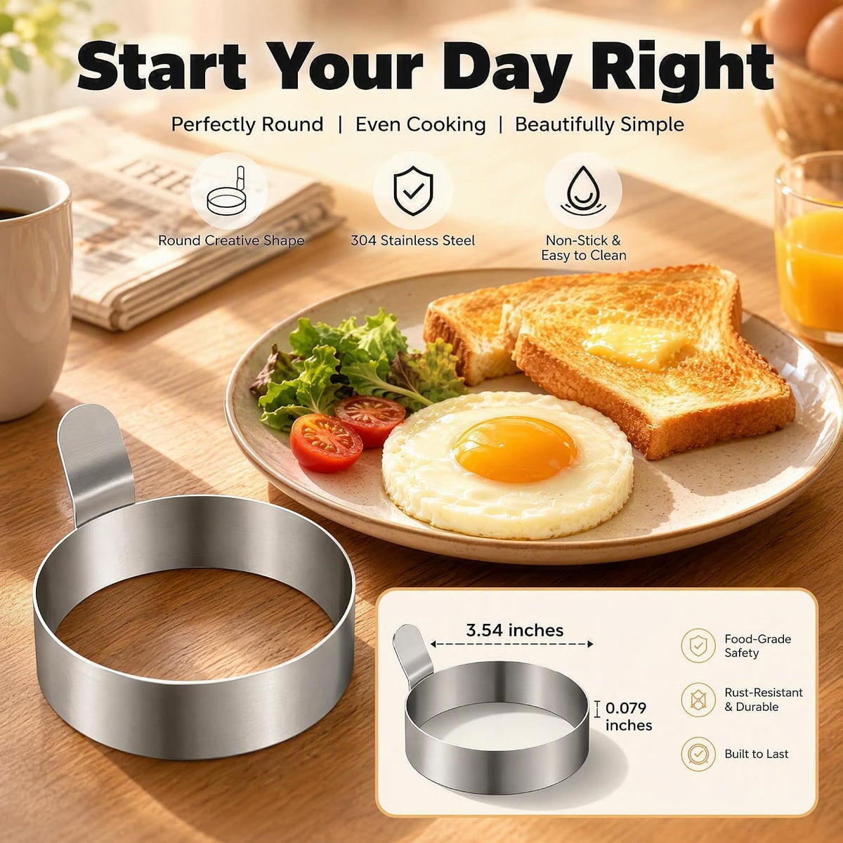 4Pk Stainless Steel Egg Rings, 3.54in Round Breakfast Molds