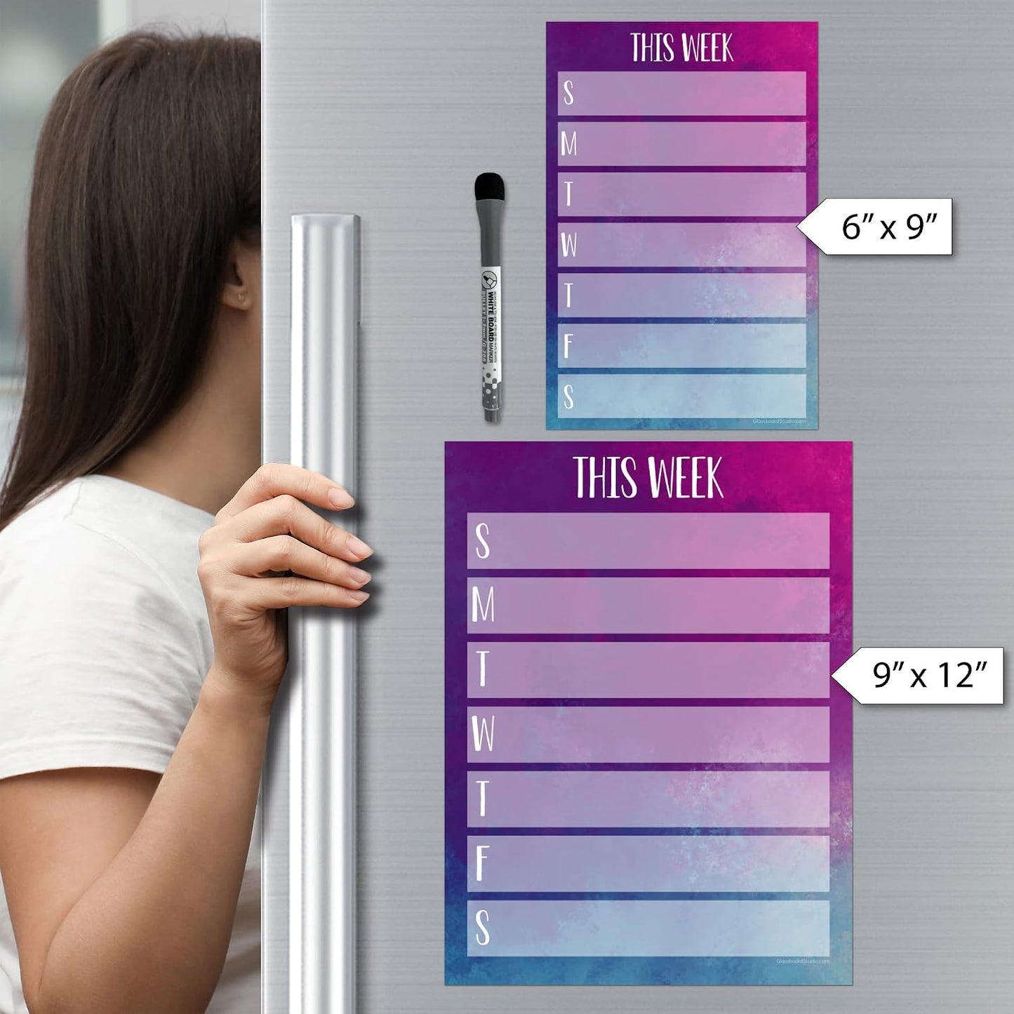 Dry Erase Weekly Calendar Planner Sticker Decal | Removable & Reusable | Magnetic Fine-Tip Marker Included (6 x 9 inches, White)