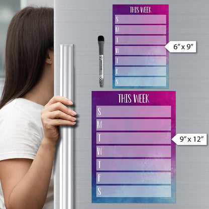 Dry Erase Weekly Calendar Planner Sticker Decal | Removable & Reusable | Magnetic Fine-Tip Marker Included (6 x 9 inches, White)