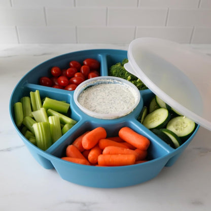 Heavy-Duty Divided Serving Tray with Leakproof Lid-6 Divided Compartments to Serve & Store Food, Snacks, Fruit Tray, Veggie Platter - 100% Made In USA by TEGRIWARE (Arctic Blueberry)